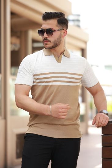Erkek çizgi Desenli Yakalı Kısa Kollu T-shirt resmi